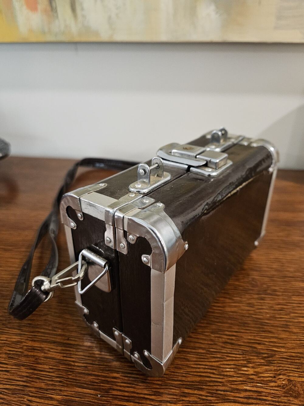Vintage Chateau Hard Shell Case Bag Purse Rare Crossbody Brown Silver Hardware